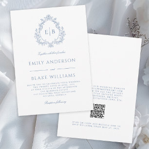 QR Code Elegant Formal Dusty Blue Wedding Crest Invitation
