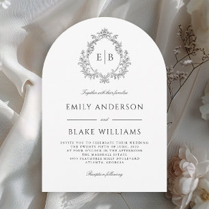 QR Code Elegant Formal Wedding Crest Monogram Invitation