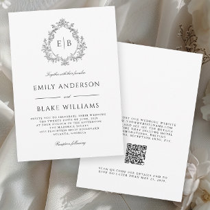 QR Code Elegant Formal Wedding Crest Monogram Invitation