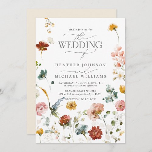 QR Code Elegant Garden Flowers Floral Wedding Invitation