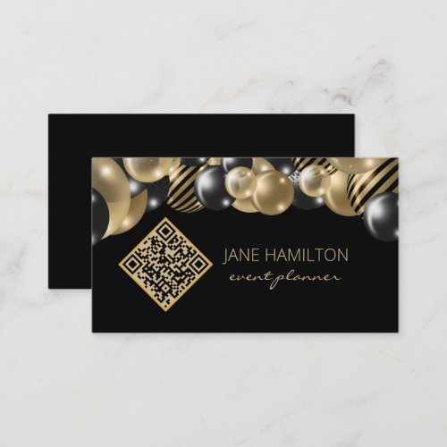 QR Code Elegant Glitter Balloons Business Card