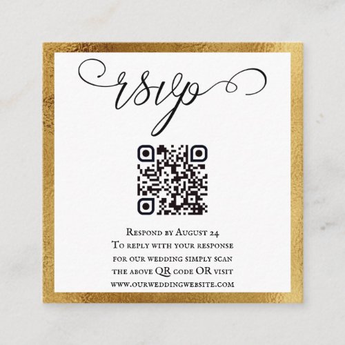 QR Code Elegant Gold Black White Wedding RSVP Enclosure Card