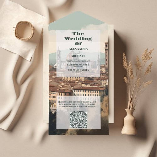 QR Code Elegant Italy Florence Destination Wedding All In One Invitation