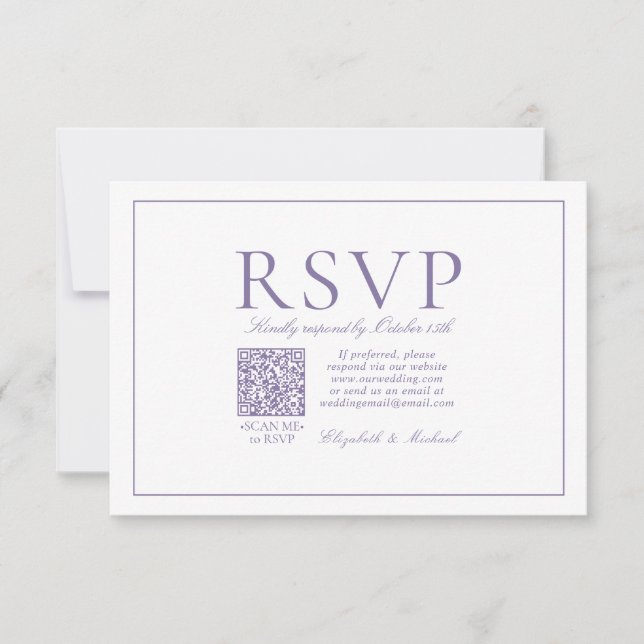 QR Code Elegant Lilac Lavender Classic Script RSVP Card (Front)
