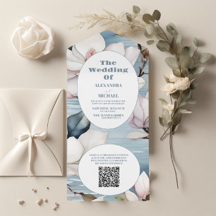 QR Code Elegant Magnolia Wedding All In One Invitation