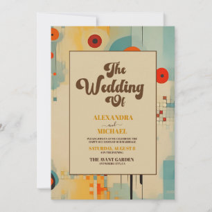 QR Code Elegant Mid Century Floral Wedding Invitation
