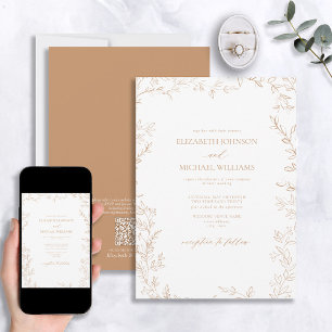 QR Code Elegant Minimal Leaf Terracotta Wedding Invitation