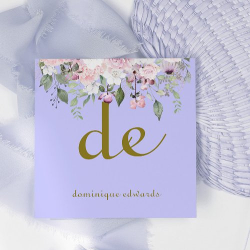 QR Code Elegant Modern Purple Floral Cosmetics    Square Business Card