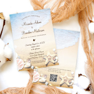 QR Code Elegant Modern Starfish Beach Wedding Invitation