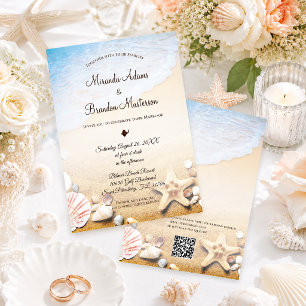 QR Code Elegant Modern Starfish Beach Wedding Invitation