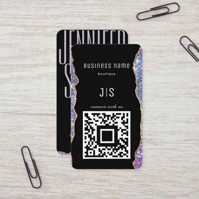 QR Code Elegant Monogram Connect with us Business Card (Front/Back In Situ)