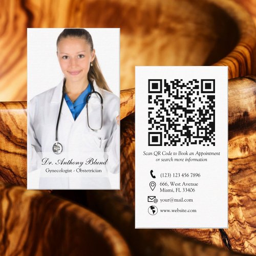 QR code Elegant OBGYN Obstetrician Gynecologist Bu Business Card