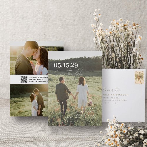 QR Code Elegant Overlay Modern Typography 3 Photo Save The Date