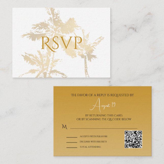 QR Code Elegant Palm Trees Gold No Menu (Front/Back)