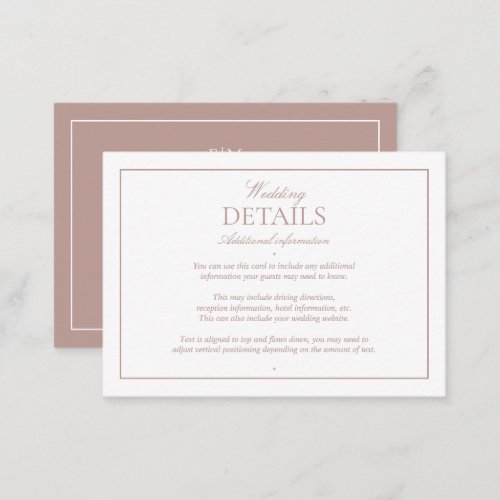 QR Code Elegant Pink Monogram Wedding Details Enclosure Card