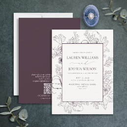 QR Code Elegant Plum Purple Floral Wedding Invitation
