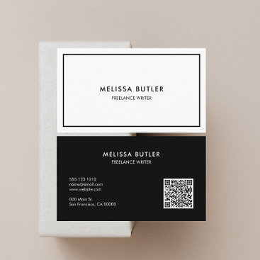 QR Code Elegant Professional Black And White Business Card