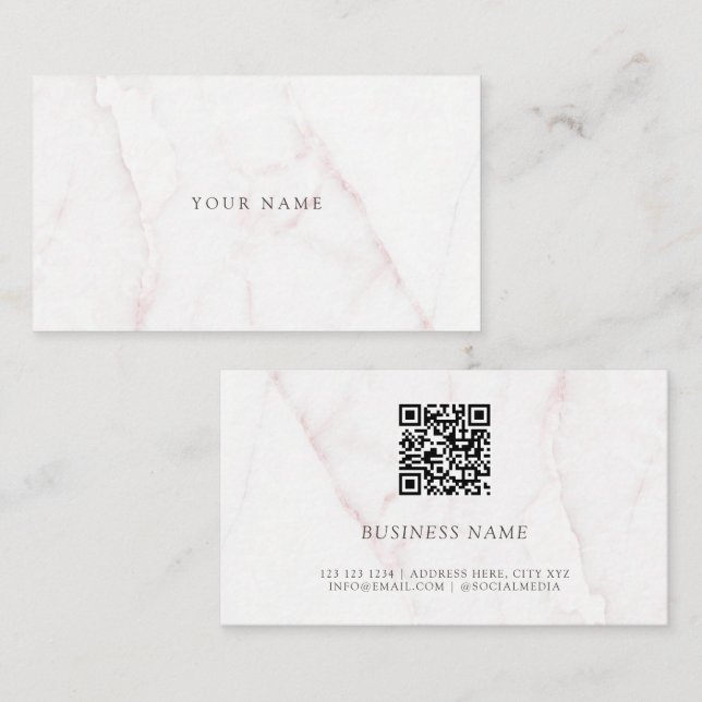 QR Code Elegant Rose Gold Blush Marble Stone Business Card (Front/Back)