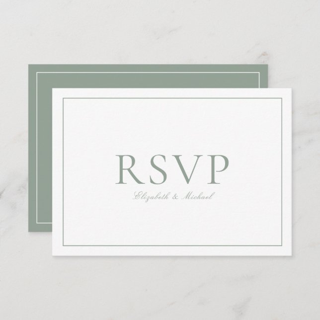 QR Code Elegant Sage Green Monogram Wedding RSVP (Front/Back)