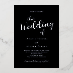 QR Code Elegant Script Calligraphy Simple Wedding Foil Invitation