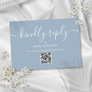QR Code Elegant Script Kindly Reply Dusty Blue RSVP Card