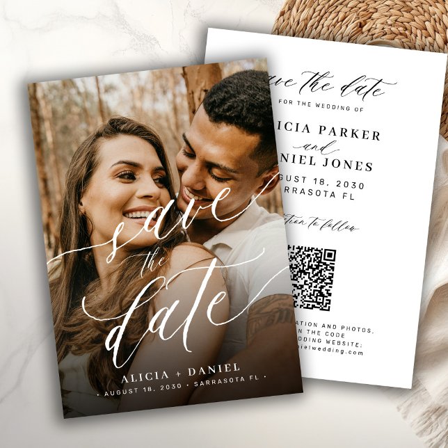 QR code elegant script photo wedding save the date (Creator Uploaded)