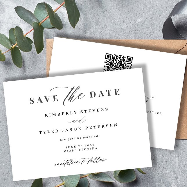 QR CODE elegant script simple wedding Save The Date (Creator Uploaded)