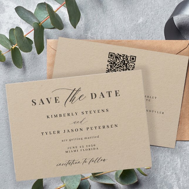 QR CODE elegant script simple wedding Save The Date (Creator Uploaded)