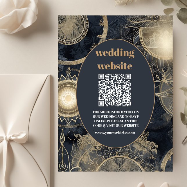 qr code Elegant Silver Gold Celestial Wedding Enclosure Card (Creator Uploaded)