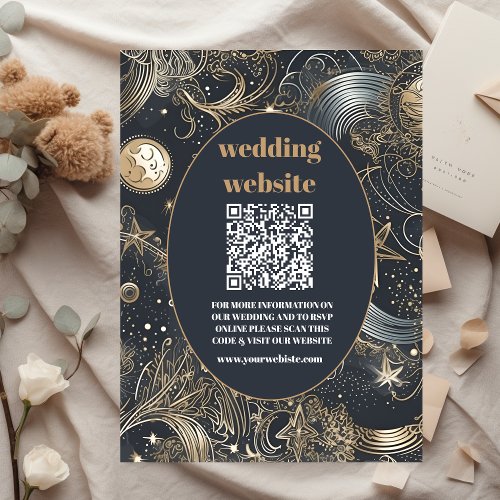 qr code Elegant Silver Gold Celestial Wedding Enclosure Card
