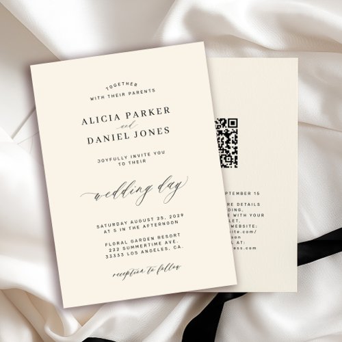 QR CODE elegant simple black and ivory wedding Invitation