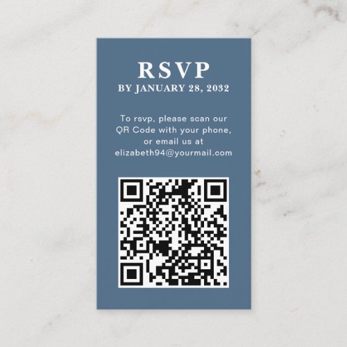 QR Code elegant simple photo online blue RSVP  Enclosure Card