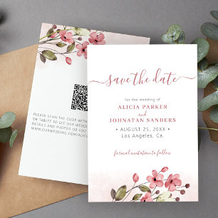 QR code elegant spring wildflowers pink wedding Save The Date