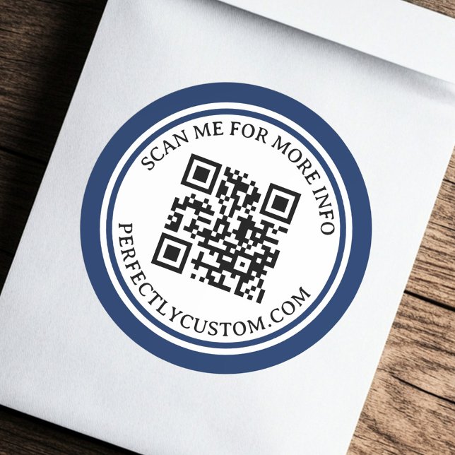 QR code elegant text dark blue double border Classic Round Sticker (QR code elegant text dark blue double border Classic Round Sticker)