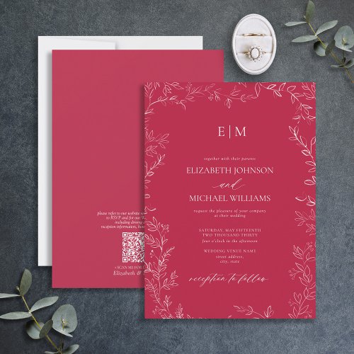 QR Code Elegant Vivid Magenta Monogram Wedding Invitation