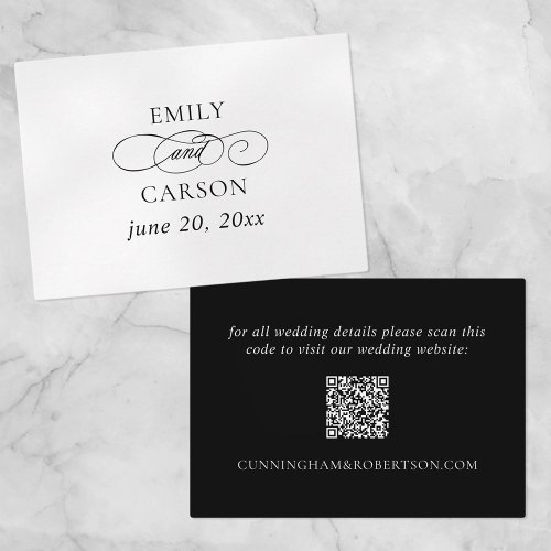 QR Code Elegant Wedding Website Names  Date Black Enclosure Card