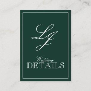 QR Code Emerald Green Monogram Wedding Details Enclosure Card