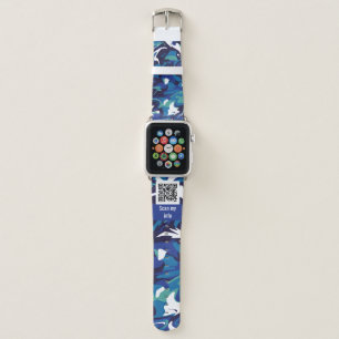 QR Code Emergency Alert Blue Liquid Art Pattern Apple Watch Band