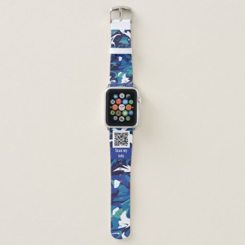 QR Code Emergency Alert Blue Liquid Art Pattern  Apple Watch Band
