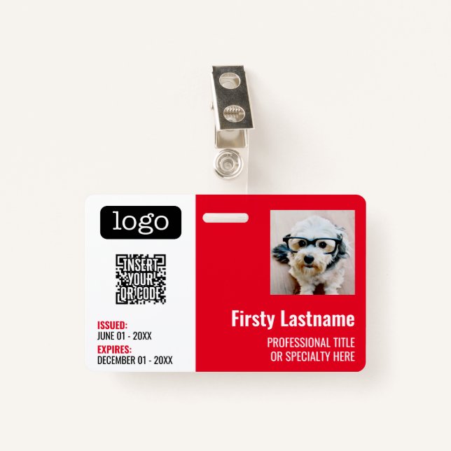 QR Code, Employee Photo, Logo, Name, Expiration ID Badge (Front with Clip)