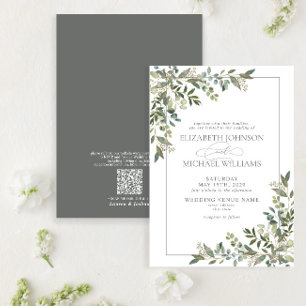 QR Code Eucalyptus Botanical Sage Green Wedding Invitation