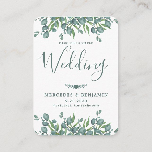 QR Code Eucalyptus Greenery Wedding Invitation (Front)