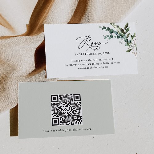 QR Code Eucalyptus Greenery Wedding RSVP Cards