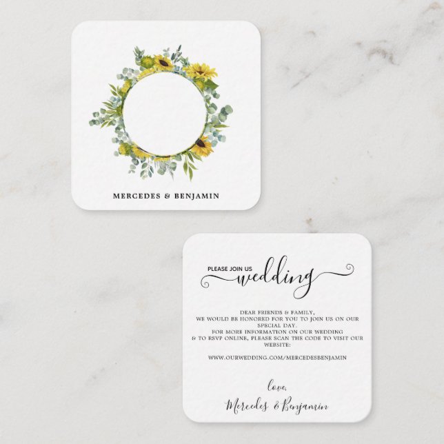 QR Code Eucalyptus Sunflower Wedding Invitation (Front/Back)