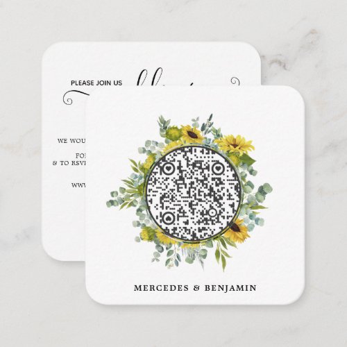 QR Code Eucalyptus Sunflower Wedding Invitation