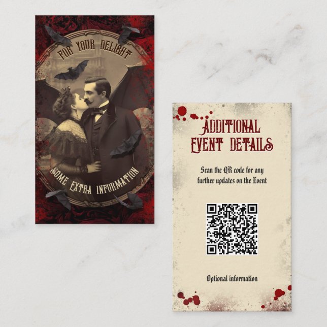 QR Code Event Details Halloween Romantic Dracula Enclosure Card (Front/Back)