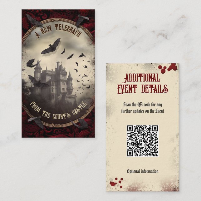 QR Code Event Details Website Dracula's Castle Enclosure Card (Front/Back)
