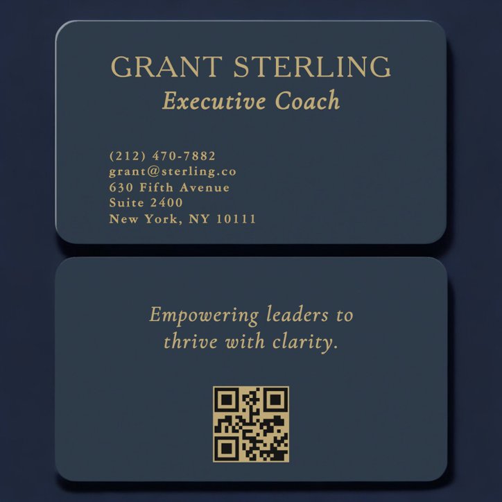 QR Code Executive Coach Navy Blue Gold Business Card