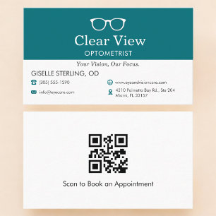 QR Code Eye Doctor Optometrist Office Glasses Icon Business Card