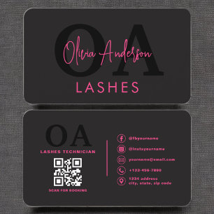 QR Code Eye Lashes Technician Hot Pink Black Business Card